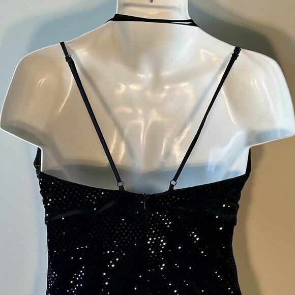 DO+BE SZ M Black Stretch Bodycon Halter Cutout Sequin Velvet Dress sexy club Y2K - Picture 4 of 9